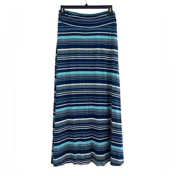 Women’s Maxi Skirt Merona Navy Blue Teal White Striped Size Large Summer Skirt - Picture 1 of 10